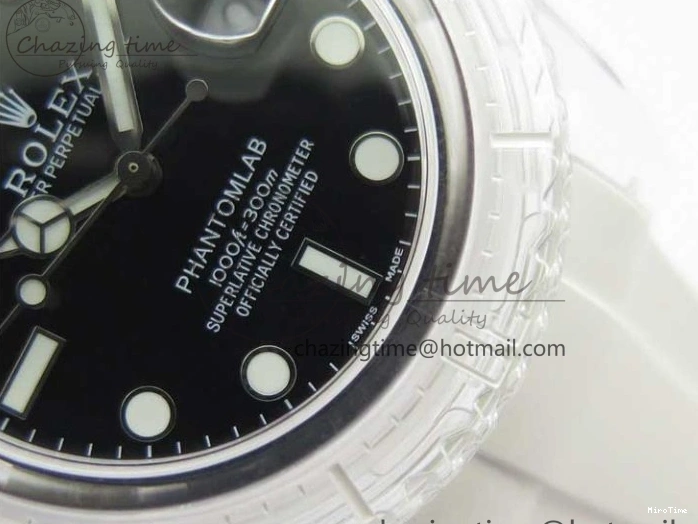 MiroTime 0116 Submariner Phantomlab Transparent KZF Best Edition Black Dial on White Rubber Strap VR StreetReady 2567